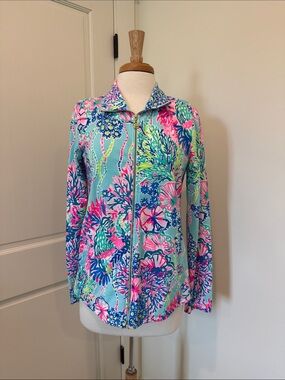 Lilly Pulitzer Aqua Multi-Color Zip Front Jacket